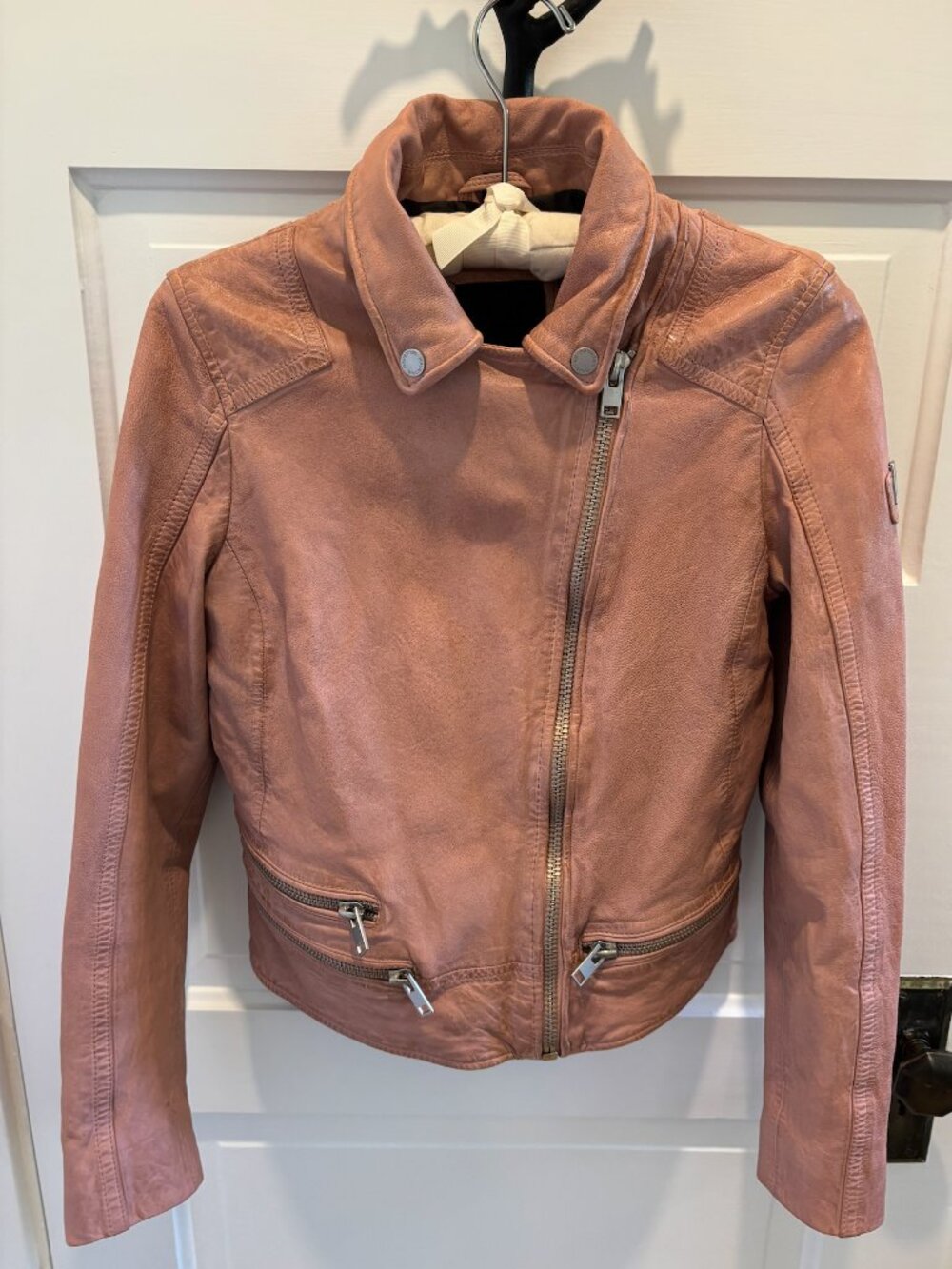 Mauritius Genuine Leather Moto Jacket - Light Pink - Size S